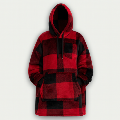 BlanketBae™ Red Sherpa Plaid - Cozy Pocket Fleece Hoodie Blanket™