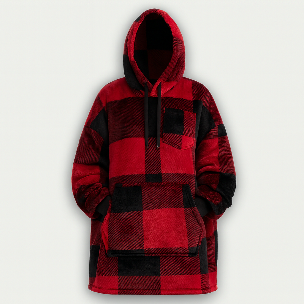 BlanketBae™ Red Sherpa Plaid - Cozy Pocket Fleece Hoodie Blanket™